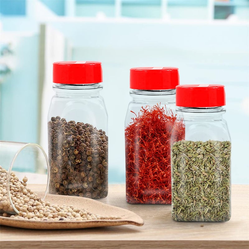 RoyalHouse 6 Pack 9.5 Oz Plastic Spice Jars with Red Cap, Clear and Safe Plastic Bottle Containers with Shaker Lids for Storing Spice, Herbs and Seasoning Powders, BPA Free, Made in USA - Image 5